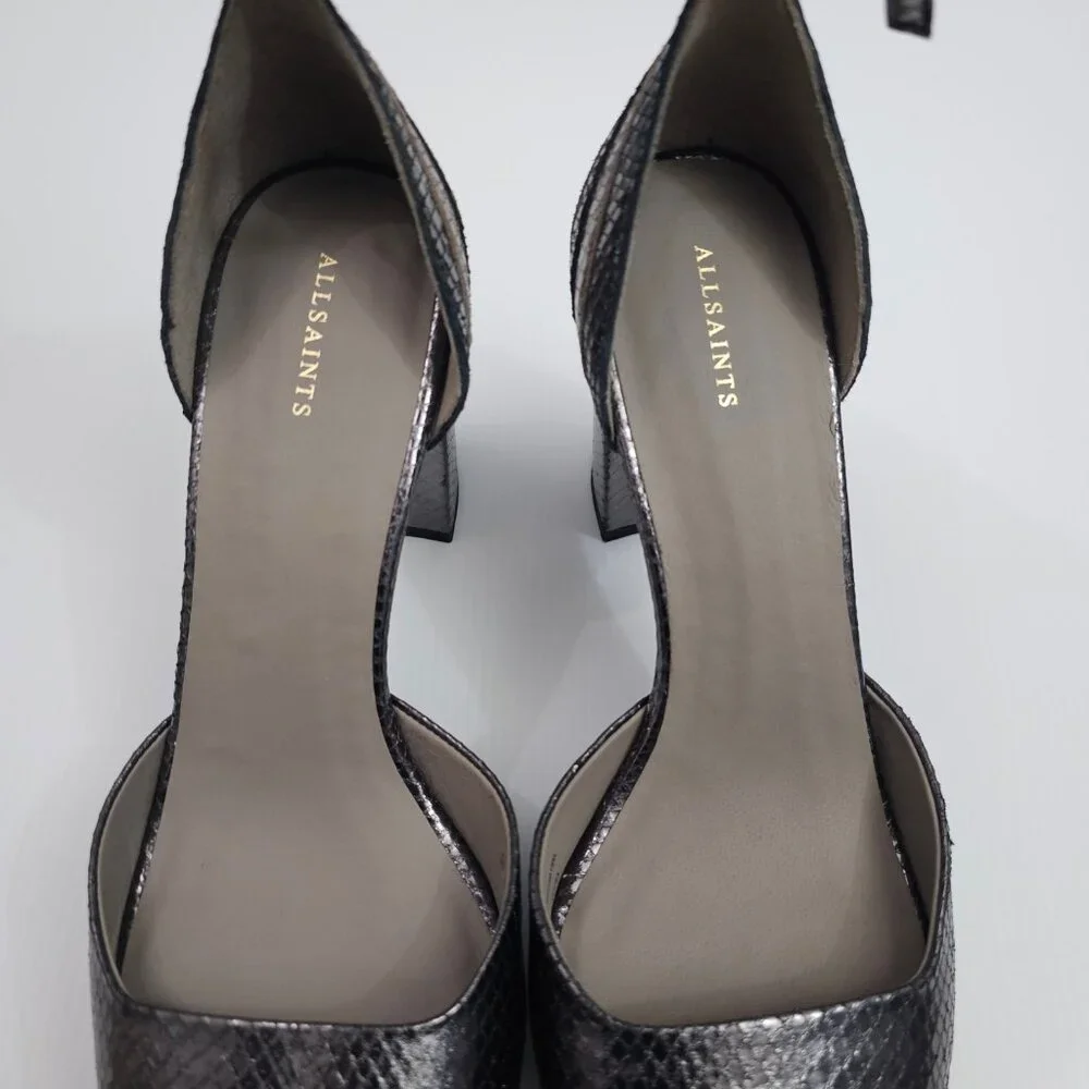 AllSaints Tia Platform Heel Sandal Womens 10 Metallic Bronze Gold Gray Embossed - Picture 10 of 16